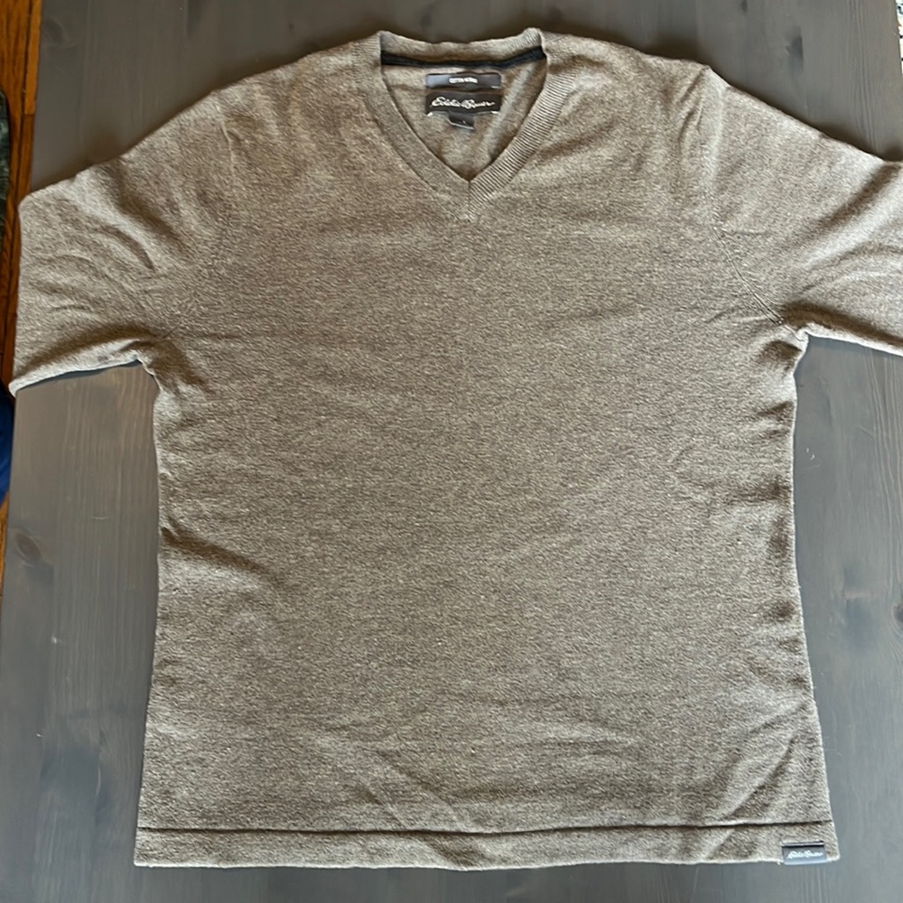 Men's small taupe cotton merino Eddie Bauer sweater